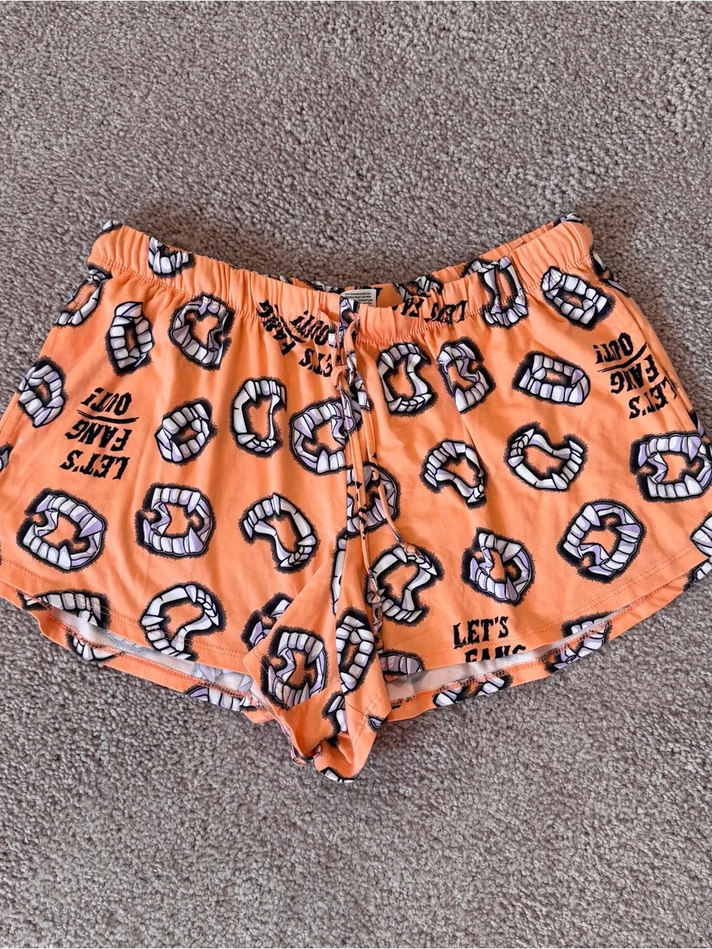 Women's Halloween Orange Graphic Short Pajama Set Let's Fang Out Vampire Medium